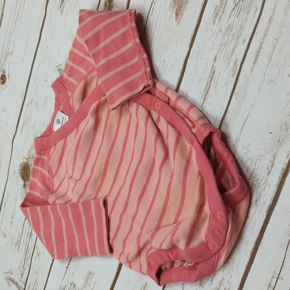 Hanna Andersson Pink Striped Kimono Bodysuit Size 70 6-12M - Picture 2 of 6